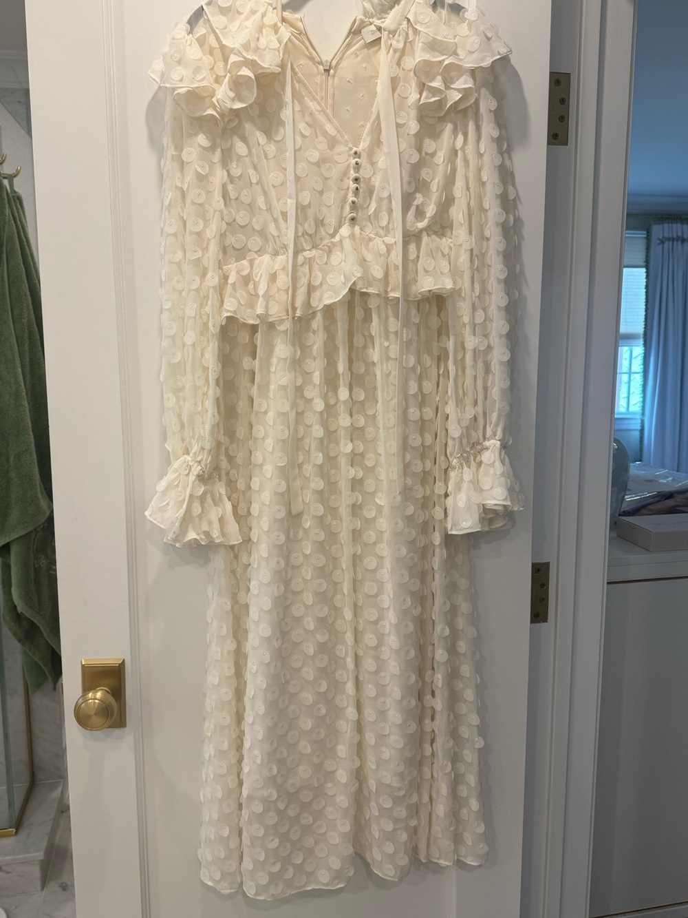 Zimmermann Ivory Polka-Dot Ruffle Midi Dress